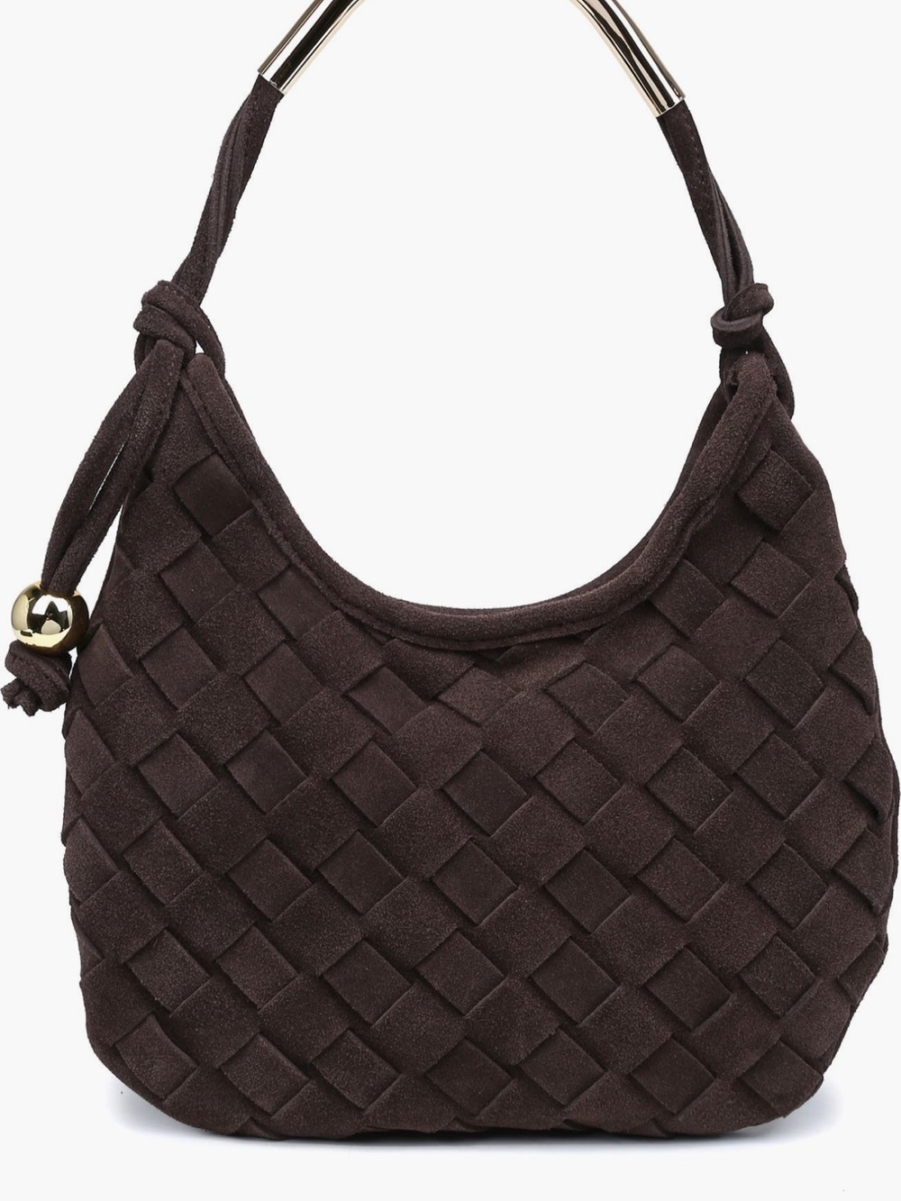 Woven Suede Hobo Bag - Chocolate Brown